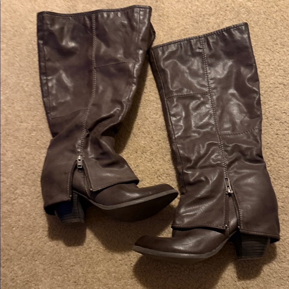 Taupe Brown Knee-High Women's Boots